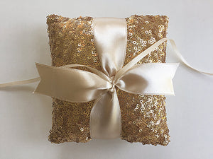 Ring Bearer Pillow / Gold Sequin / Ivory Ribbon