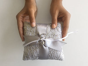 Ring Bearer Pillow / Fishnet Silver Sequin / Silver Ribbon