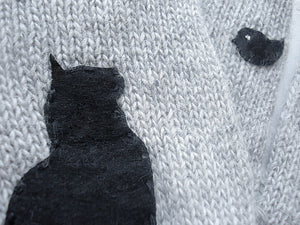 Cat & Bird Gloves / Grey