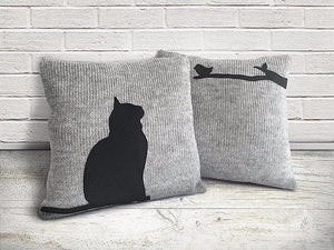 Pillow Covers / Cat & Bird / Set of 2
