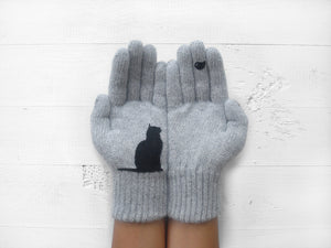 Cat & Bird Gloves / Grey