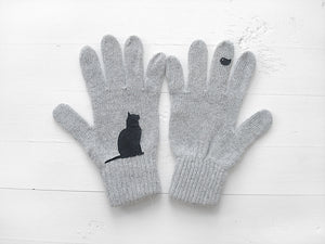 Cat & Bird Gloves / Grey