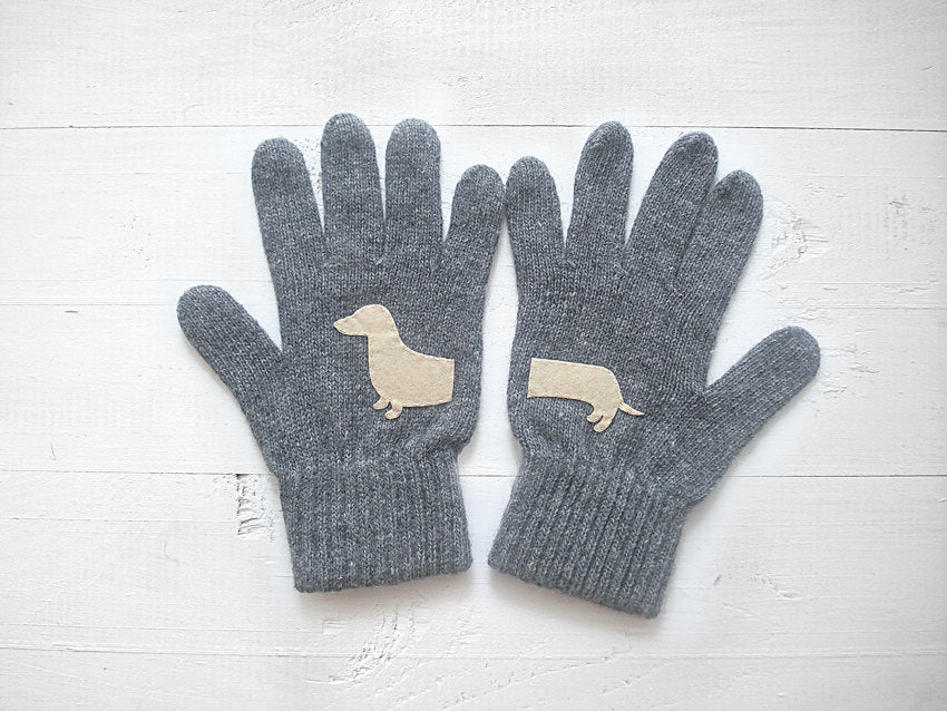 Dachshund Gloves / Grey / Beige