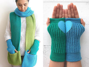 Scarf & Heart Hand Warmers / Blue, Green