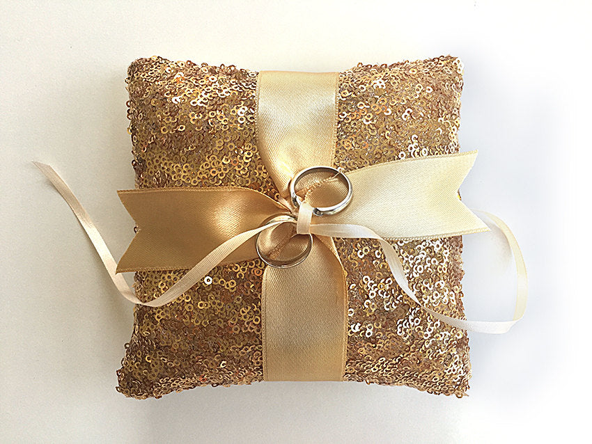 Ring Bearer Pillow / Gold Sequin / Gold Ribbon