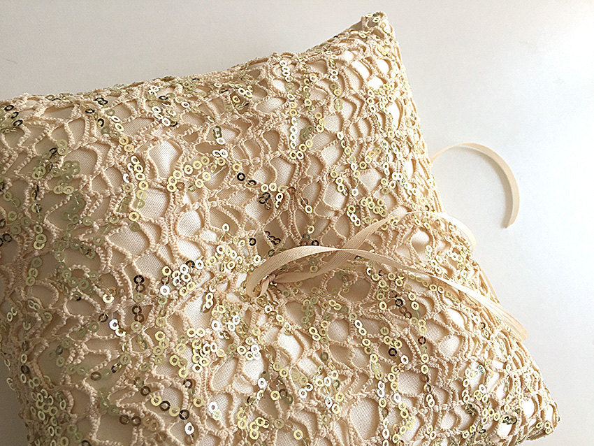 Ring Bearer Pillow / Gold Fishnet Sequin
