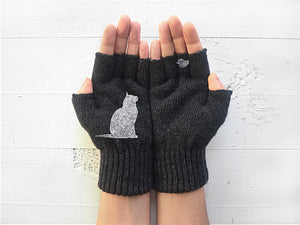 Cat & Bird Gloves / Dark Gray